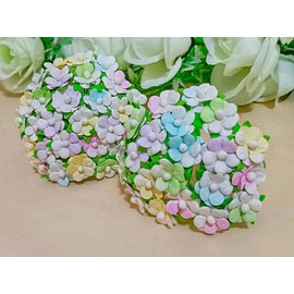 JAKAPAN Mini Flowers Mulberry Paper Artificial Craft Scrapbook Wedding Supply Accessory DIY. Small Flower Bouquets, Greeting Cards Decorations. (Two Tone Sweet Color)