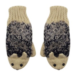 Naovio Women Knitted Gloves Girl Winter Cute Cartoon Hedgehog Mittens,Beige