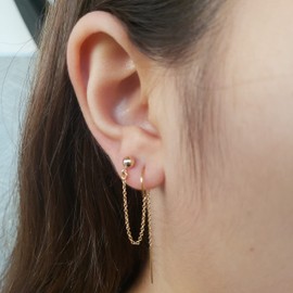 Doppel Loch Ohr Piercing, Gold Gefüllt Dangle Ohrringe, Trendy Zwei Knorpel Kette Einfädler, Edgy Drop Nadel Ziehen Lange Ohrringe Für Frauen (Gold Filled)