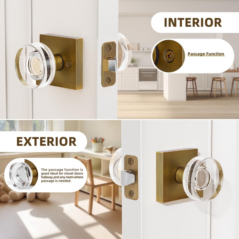 coolnews Crystal Door Knobs Interior, Passage Hall Closet Door Knobs,