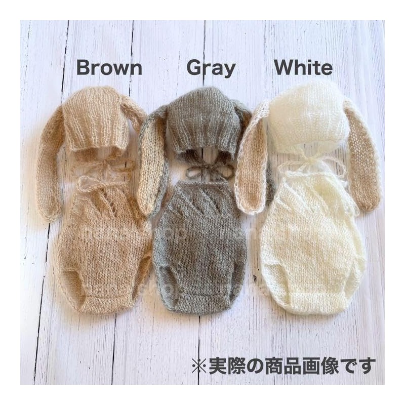 [NANA's shop] Rabbit Ears Hat and Knitting Pattern Overalls, Newborn