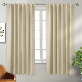 BGment Rod Pocket and Back Tab Blackout Curtains for Bedroom - Thermal Insulated Room Darkening Curtains for Living Room, 2 Window Curtain Panels (52 x 63 Inch, Beige)