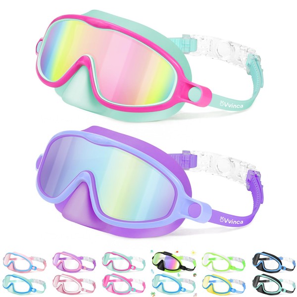 Vvinca 2 Pcs Kids-Swim-Goggles with Nose Cover, Swimming Diving Mask