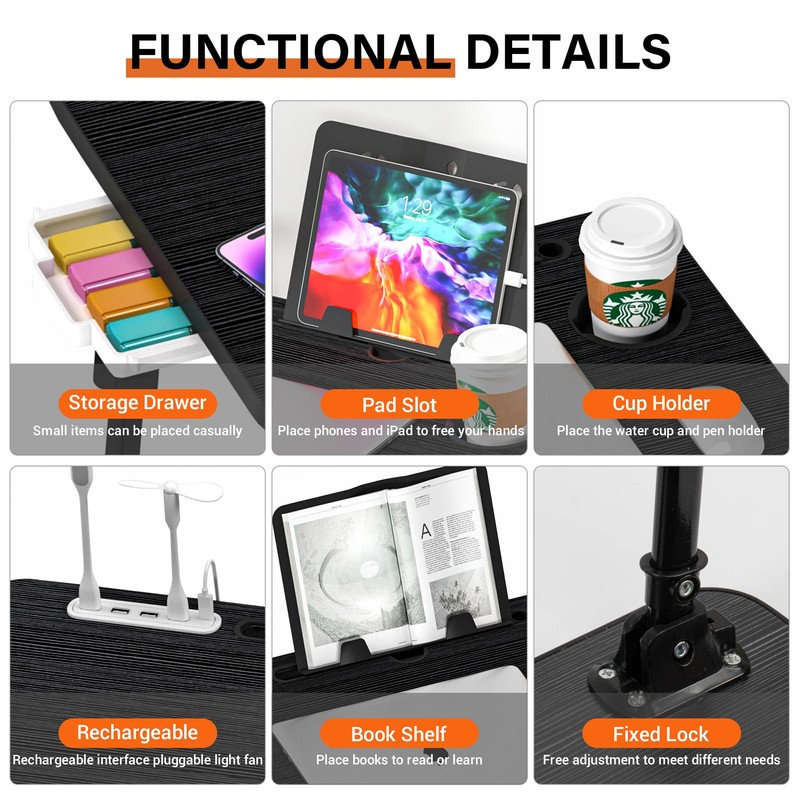 Lap Desk for Bed, Adjustable Laptop Desk with USB Charging