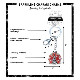 Puzzled Ladybug Keychain - Silver 3D Sparkling Ladybug Charm Rhinestones, Fashionable and Stylish Silver Metal Alloy Key Charm with Silver Clasp Key Ring, cute keychain accessories for Handbags, Purse