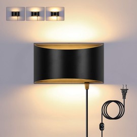 Lightess Wall Lamp Plug in 12W Modern LED Wall Lights Dimmable Indoor Up Down Wall Lamp for Bedroom Living Room Hallway, Black, Warm White