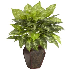 Nearly Natural 6676 Dieffenbachia with Vase Decorative Silk Plant, Green,7.5" x 9" x 30"