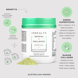 JSHealth Super Greens Powder - Greens & Collagen Powder - Superfood Powder with Marine Collagen Peptides, Vitamins & Veggies, 30 Servings