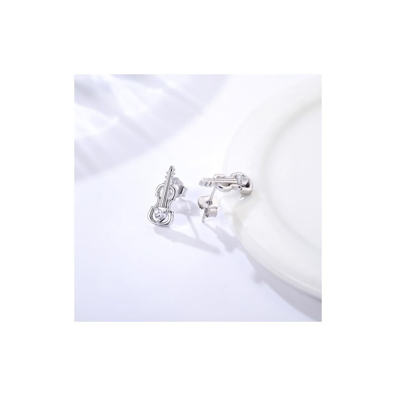 arete de violín de plata de ley 925, hipoalergénicos, para