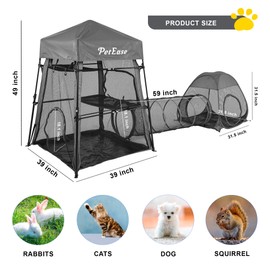 PETEASE Cat Enclosures, 3-in-1 Cat Tower Tent with Tunnel/Pop Up Cube,Climbing Cage Outdoor Catio Portable Playpen Play Tents for Cats Kitten and Small Animals