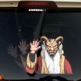 Krampus Claus Horror Waving Santa WiperTag USA Christmas with Decal attaches to rear vehicle wiper blade
