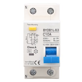Circuit Breaker 1P+N Leakage Protection Switch 10A 230V AC DIN Rail MCB for Home