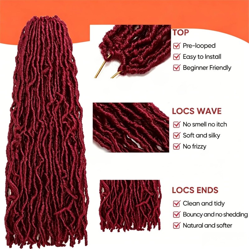 Faux Locs Crochet Hair Burgundy Soft Locs 24In Braids Hair