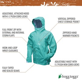 FROGG TOGGS Women's Java Toadz 2.5 Ultra Light Waterproof Breathable Rain Jacket, Seafoam, Large