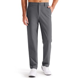 Libin Men's Golf Pants Classic Fit Flat Front Work Dress Pants 29" Stretch Casual Pants Lightweight with Pockets, Dark Grey, 36W x 29L