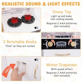 Costzon Play Kitchen for Kids, Wooden Toy Kitchen Set with Stoves, Microwave, Blackboard, Water Dispenser, Telephone, Cooking Accessories, Kids Kitchen Playset with Sounds & Lights, Gift for Ages 3+