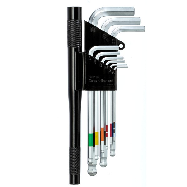 WISE SB-1000 Ball Point Hex Wrench Set of 9 (Semi-Long Handle Included) Made in Japan / Can be Tightened
