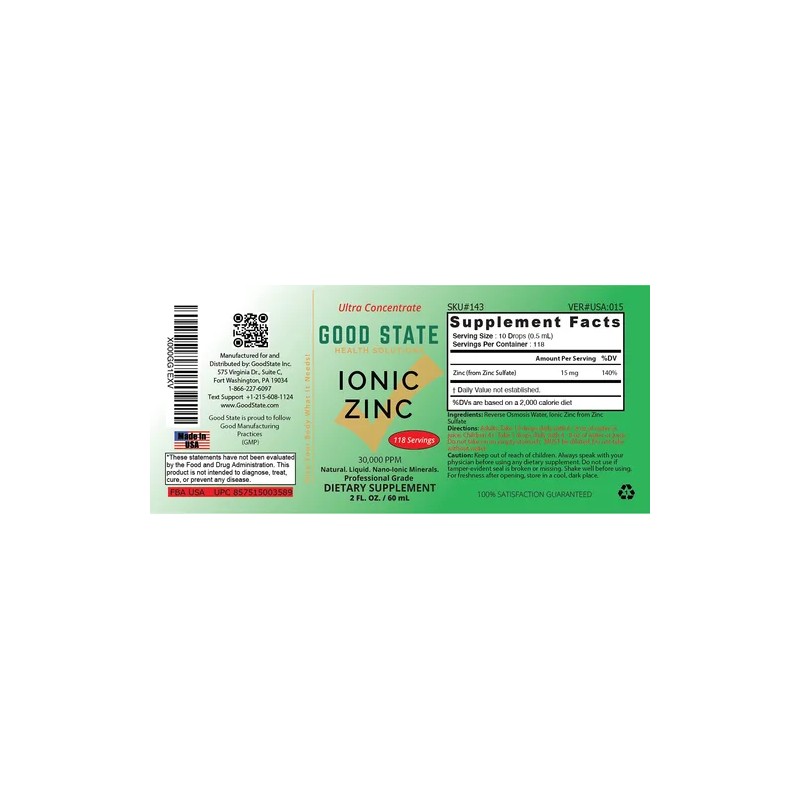 Good State Zinc Lquido Nano Inico Gotas 2 Oz Sin