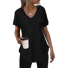 RIROW Womens Tops Hoodies Women Pullover V Neck Shirts Cap Sleeve Sweatshirt Pocket 2024 New