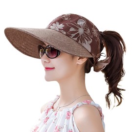 Ladies Large Brim Sun Hat Printing Visor Cap UPF 50+ UV Sun Protection Summer Beach Hat Travel Casual Sunhat Womens Sun Visor Cap for Holiday Beach Swimming Cycling Camping Hiking Trekking Running