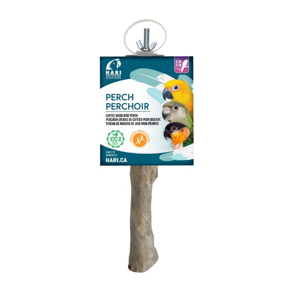 HARI Coffee Wood Bird Perch for Small to Medium Sized