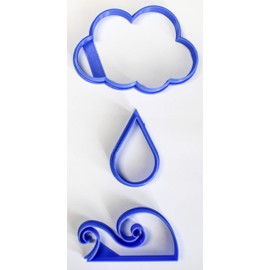 WATER CYCLE CLOUD RAINDROP OCEAN WAVE SET OF 3 SPECIAL OCCASION COOKIE CUTTERS BAKING TOOL 3D PRINTED MADE IN USA PR1107