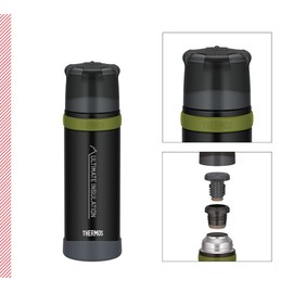 Thermos Mountain Beverage Bottle 0.5 L, Black, Stainless Steel Thermos Flask with Drinking Cup, 24 Hours Hot / 24 Hours Cold, Lightweight Outdoor Bottle, Robust, Removable Cap, BPA-Free