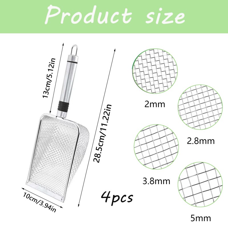 Garden Sieve Set, 4 Pieces, Stainless Steel with Handle, Compost