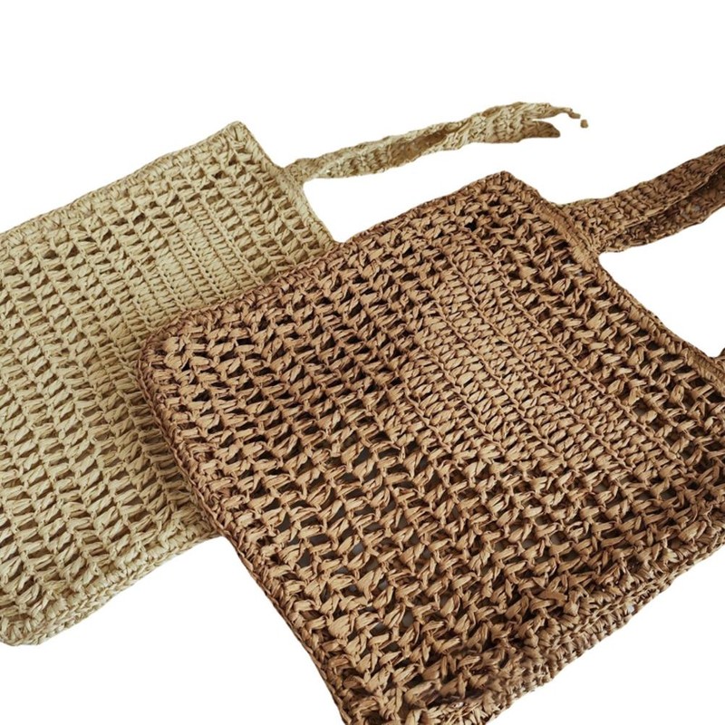 Handmade Straw Bag Travel Beach Fishing Net Handbag Hollow Casual