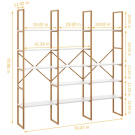 Jehiatek Gold Bookshelf 5 Tiers, Geometric Bookcase, 71"L x 71"H Tall Gold Shelves Etagere Book Case, Sturdy Metal Frame, Freestanding Display Shelving Unit for Home, Office, Library, White and Gold