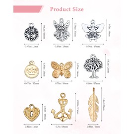 JIALEEY 150 piezas al por mayor lote de joyería para hacer abalorios mixtos de plata envejecida KC de aleación de oro, colgantes para collares, pulseras, joyería y manualidades