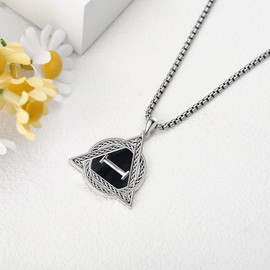 VENACOLY Therian Black Onyx Necklace 925 Sterling Silver Celtic Knot Therian Symbol Mother's Day Jewellery for Women Mum Mom Men