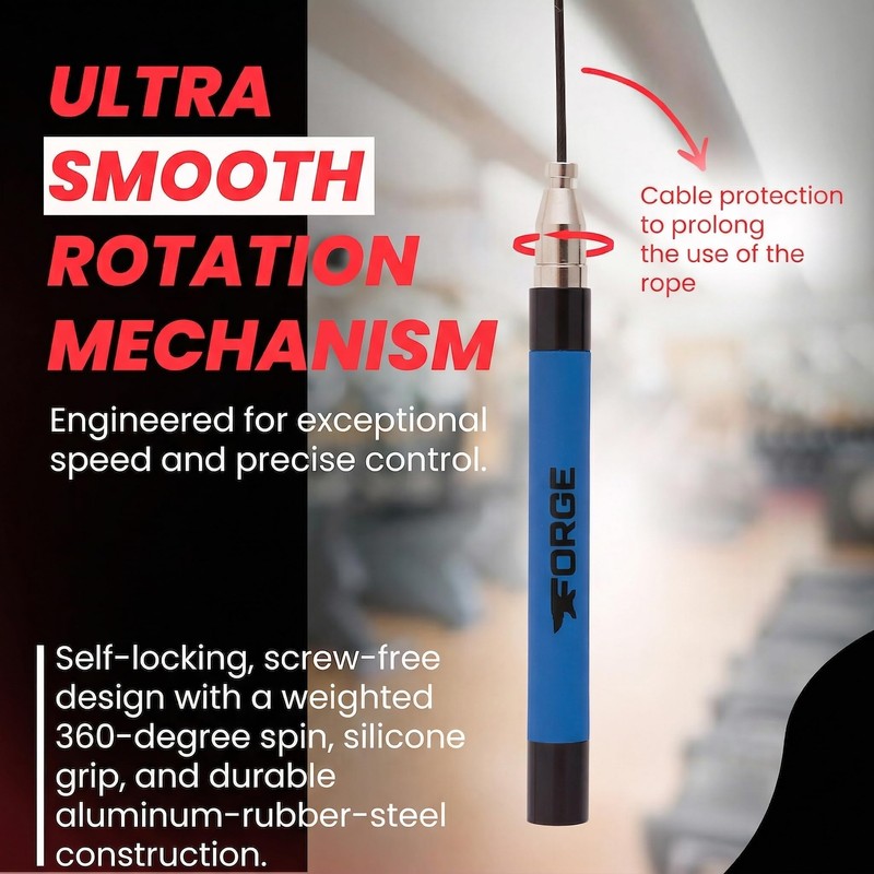 Forge® Speedrope Skipping Rope. Premium, Precision Balanced, Anti-Slip Handles. Self-locking