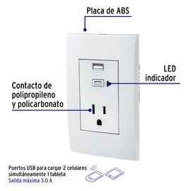Volteck COUSB-OB, Contacto 2 polos + tierra con 2 puertos USB, blanco