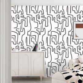 Ismoon 17.3"X590" Unique Black and White Peel and Stick Wallpaper Scribbles Wallpaper Modern Abstract Contact Paper Removable Self-Adhesive Wall Paper for Home Decoration Vinyl Film Roll