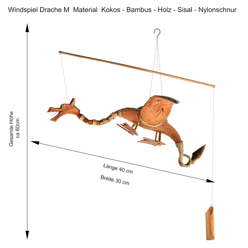 Tokoindah Handgefertigtes Bambuswindspiel aus Naturmaterialien – Auswahl: Drache, Vogel, Eule