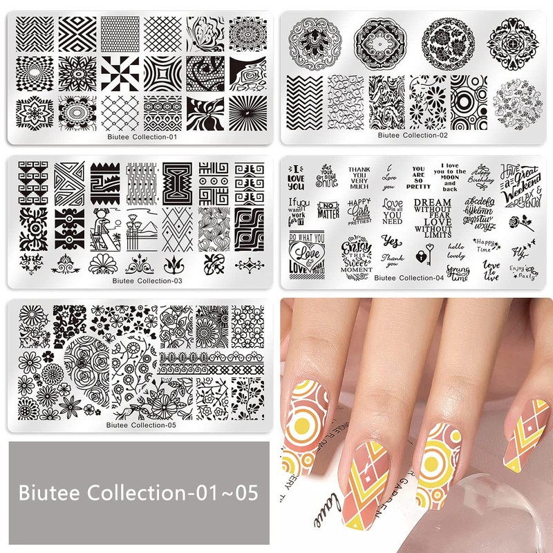Biutee ネイルイメージプレート 15枚セットネイルプレート 1スタンプ 2スクレーパー 1バッグ スタンピングプレー ネイルアートツール