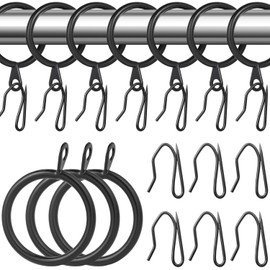 30 Pieces Metal Drapery Curtain Rings Curtain Hanging Rings and 30 Pieces Metal Curtain Drapery Pin Hooks for Window Door Shower Curtain, 32 mm/1.26 inch Internal Diameter (Black)