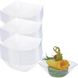 Blue Sky Square Fancy Clear 128oz Serving Bowl (1 Count) | Elegant Disposable Plastic - Ideal for Parties & Events