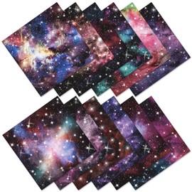 BLEDS 12 Sheet Starry Sky Scrapbooking Paper, 12 Designs 6"x 6" Scrapbook Paper Galaxy Scrapbooking Supplies Single-Side Printing for Cardmaking Junk Journal Decorative Cardstock Background Tags