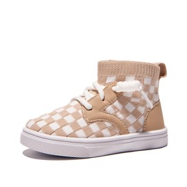 Newsonet Baby Shoes Boys Girls First Walking Barefoot Non Slip Walker Lightweight Breathable Mesh High Top Sneakers Khaki White Size 6-12 Months Infant