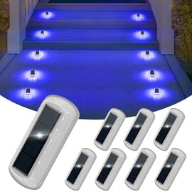 T-SUN Solar Step Lights for Outside 8 Pack Solar Stair Light Blue Deck Lights Waterproof Pathway Lights,Outdoor Light Powered for Fence Front Door Driveway Dock Porch Backyard