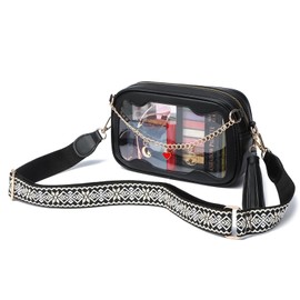 Cryster Clear Crossbody Bag Stadium Approved, Clear Purse Bag with Chain for Women, Transparent Bag for Concerts Sporting Events, Black