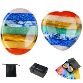 RJINGSHI 2pcs Chakra Crystal Worry Stone for Anxiety Relief & Healing Crystal Thumb Gemstone & Balancing Chakras Reiki Gifts for Women/Men