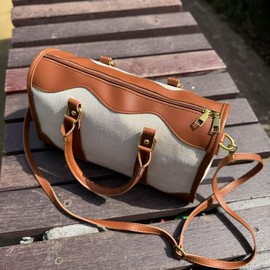 Augbunny Canvas Meet Leather Retro-Textured Handbag for Women Designer Crossbody Satchel Purse With Strap Shopping Travel Sports Gym Bag