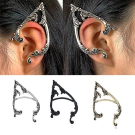 Cubahop 1 Pair Vintage Elf Ear Cuffs Piercing Ear Cuff Earrings Climber Ear Wrap Gothic Exaggerated Earring for Women and Girls (Black)