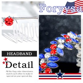 Foryysa Rhinestone Headband 4th of July Headbands Glitter Red Blue Leaves Hairband Celebrate Procession Hair Accessory for Women(Blue-Silver)