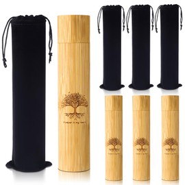 Thyle 1 Set Bamboo Scattering Urns for Ashes Biodegradable Scattering Cremation for Human Adult Tree Small Tube Keepsake Urn and Black Velvet Bag for Male Women Pet Dog Cat Ashes