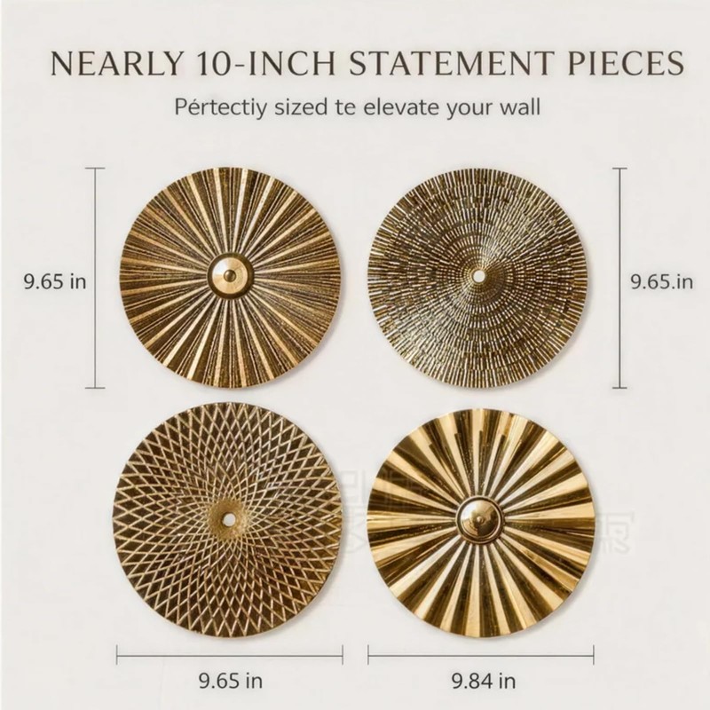 4 Pcs Luxury Gold Round Metal Wall Art, Modern Metal