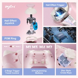PXN P5 Wireless Gaming Controller, Hall Effect Joystick, 2.4G PC Gaming Controller, Hall Triggers, Dual Vibrators, APP, POM, Wake-up, 4-Macro, 3-Mode(2.4G/BT/SW), for PC,Switch,Android,iOS